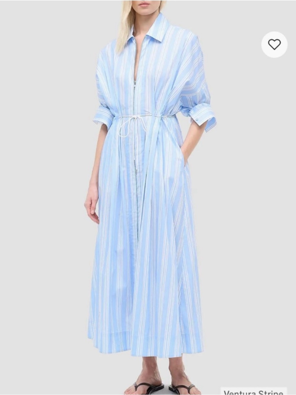STAUD Ventura Striped Dress in blue/white vertical stripes size L